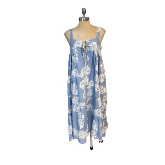Stitch Drop Blue Floral Tie Front Cotton Midi Dress Medium - Picture 2 of 8